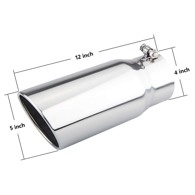 LCGP 4" to 5" Diesel Exhaust Tip, 12" Overall Length Bolt On Design Truck Tail Tip,Polished, Rolled Angle Cut Design - Image 2